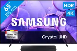 Coolblue Samsung 65 Crystal UHD U8070F (2025) + Samsung HW-S60D Noir (2024) aanbieding