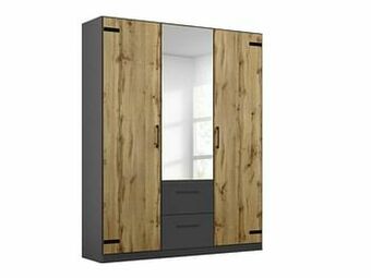 Deba Meubelen Kledingkast met spiegel BUTTE - Wotan Eik/Metallic Grijs Hout aanbieding