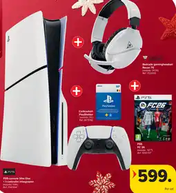 Carrefour PS5-console Slim Disc + 1 controller inbegrepen + Cadeaubon PlayStation + Bedrade gamingheadset Recon 70 + PS5 FC 26 aanbieding