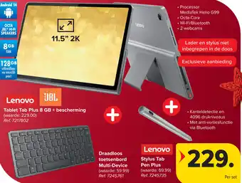 Lenovo Tablet Tab Plus 8 GB + bescherming + Draadloos toetsenbord Multi-Device + Lenovo Stylus Tab pen plus