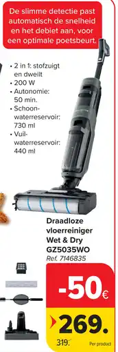 Carrefour Rowenta Draadloze vloerreiniger Wet & Dry GZ5035WO aanbieding
