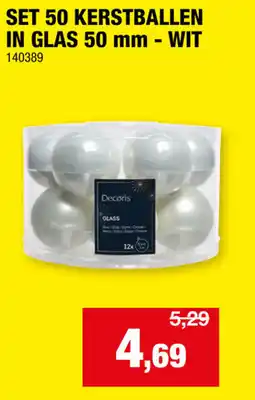 Hubo Set 50 kerstballen in glas 50 mm - wit aanbieding