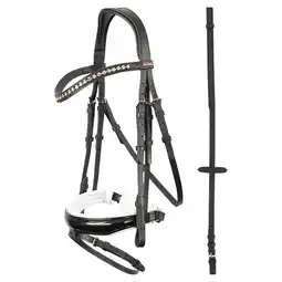 Decathlon Paardrijden - Unisex - Zwart/wit - -hoofdstel Brest Met Lacque Antislip Teugels aanbieding