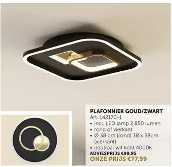 Zelfbouwmarkt Plafonnier goud/zwart art. 142170-1 aanbieding