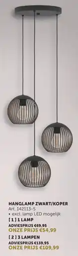 Zelfbouwmarkt Hanglamp zwart/koper 1 lamp art. 142113-5 aanbieding
