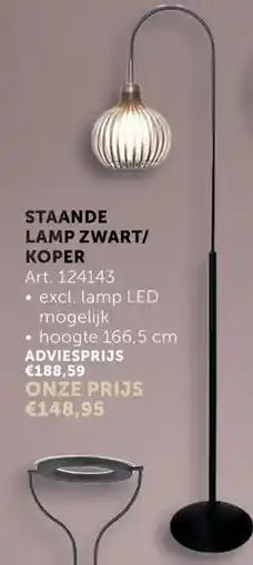 Zelfbouwmarkt Staande lamp zwart/ koper art 124143 aanbieding
