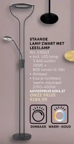 Zelfbouwmarkt Staande lamp zwart met leeslamp art 131513 aanbieding