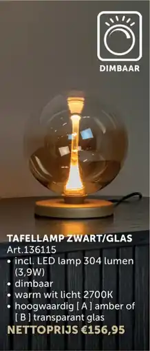 Zelfbouwmarkt Tafellamp zwart glas aanbieding