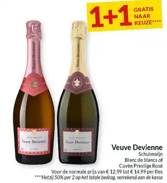 Intermarché Veuve Devienne Schuimwijn Blanc de blancs of Cuvée Prestige Rosé aanbieding