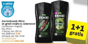 Albert Heijn Axe bodywash Africa en green mojito & cedarwood aanbieding