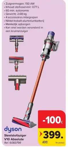 Carrefour Steelstofzuiger V10 Absolute aanbieding