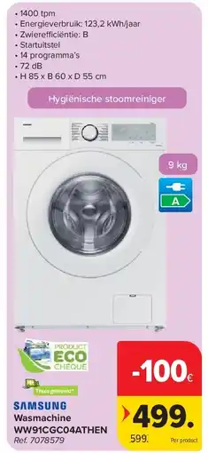 Carrefour Wasmachine WW91CGC04ATHEN aanbieding