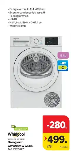 Carrefour Droogkast CWD94MWWSBE aanbieding