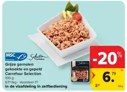 Carrefour Grijze garnalen gekookte en gepeld Carrefour Selection aanbieding