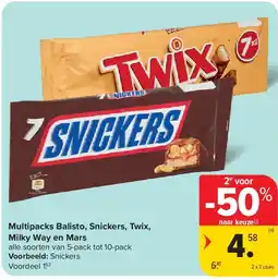 Carrefour Multipacks Balisto, Snickers, Twix, Milky Way en Mars aanbieding