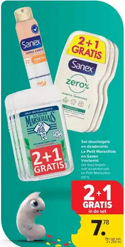 Carrefour Set douchegels en deodorants Le Petit Marseillais en Sanex aanbieding