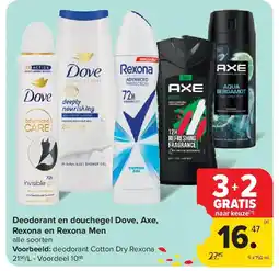 Carrefour Deodorant en douchegel Dove, Axe, Rexona en Rexona Men aanbieding