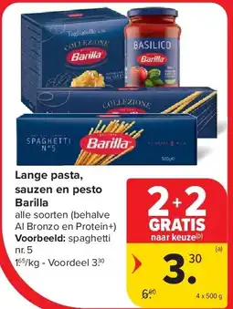 Carrefour Lange pasta, sauzen en pesto Barilla aanbieding