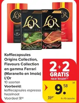 Carrefour Koffiecapsules Origins Collection, Flavours Collection en gamma Ferrari (Maranello en Imola) L’Or aanbieding