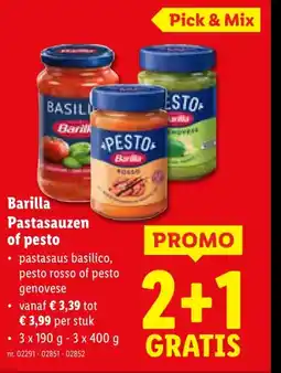 Lidl Barilla Pastasauzen of pesto aanbieding