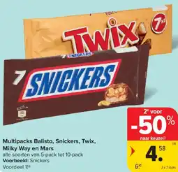 Carrefour Market Multipacks Balisto, Snickers, Twix Milky Way en Mars aanbieding