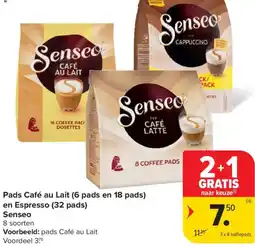 Carrefour Market Senseo Pads Café au Lait (6 pads en 18 pads) en Espresso (32 pads) aanbieding