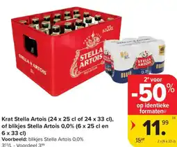 Carrefour Market Krat Stella Artois , of blikjes Stella Artois 0,0% aanbieding