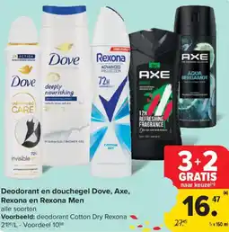 Carrefour Market Deodorant en douchegel Dove, Axe, Rexona en Rexona Men aanbieding