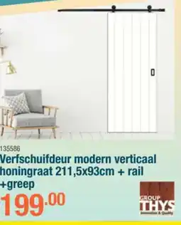Cevo Group thys Verfschuifdeur modern verticaal honingraat 211,5x93cm + rail +greep aanbieding
