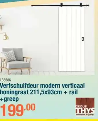 Group thys Verfschuifdeur modern verticaal honingraat 211,5x93cm + rail +greep