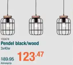 Cevo Brilliant Pendel black/wood 3x40w aanbieding