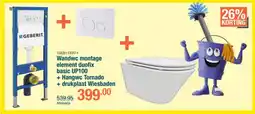 Cevo GEBERIT Wandwc montage element duofix basic UP100 + Hangwc Tornado + drukplaat Wiesbaden aanbieding