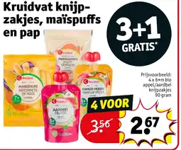Kruidvat Kruidvat knijpzakjes, maïspuffs en pap aanbieding
