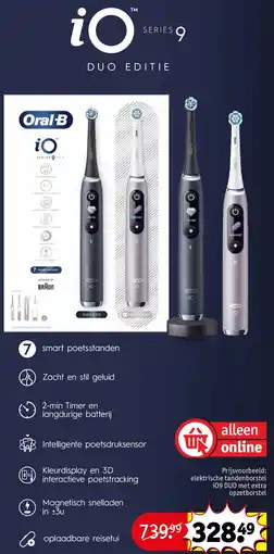 Kruidvat elektrische tandenborstel iO9 DUO met extra opzetborstel aanbieding