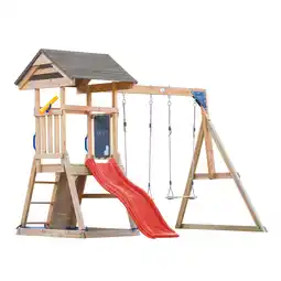 Decathlon Mia Speeltoren van Hout met 2 Schommels, Glijbaan Rood aanbieding