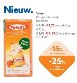 OKay Yakult Plus perziksmaak 8 x 65 ml aanbieding