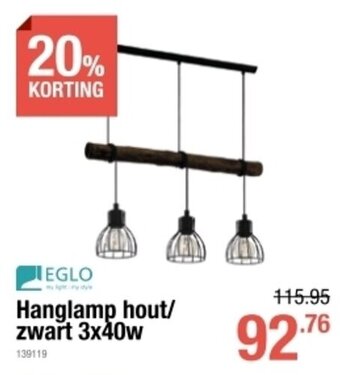 Hanglamp hout/zwart 3x40w