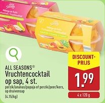 ALDI All seasons vruchtencocktail op sap aanbieding