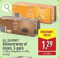 ALDI All seasons kikkererwten of linzen aanbieding