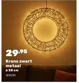 Happyland Krans zwart metaal ø 38 cm aanbieding