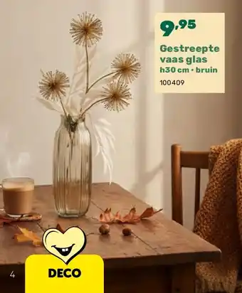 Happyland Gestreepte vaas glas h30 cm • bruin aanbieding