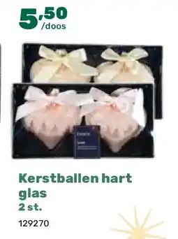 Happyland Kerstballen hart glas 2 st aanbieding