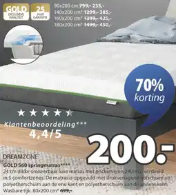 Jysk DREAMZONE GOLD S60 springmatras aanbieding