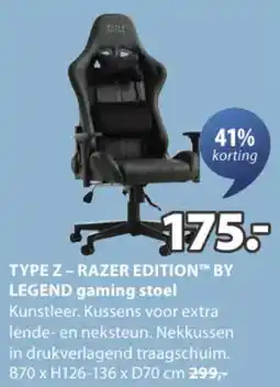 Jysk TYPE Z - RAZER EDITION BY LEGEND gaming stoel aanbieding