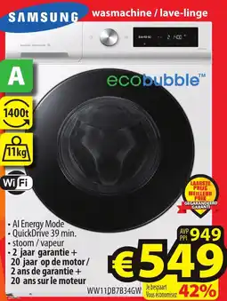 ElectroStock Samsung wasmachine/lave-linge WW11DB7B34GW aanbieding