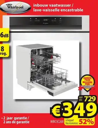 ElectroStock Whirlpool inbouw vaatwasser / lave-vaisselle encastrable WBC3C26X aanbieding