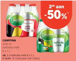 Spar CAMPINA halfvolle melk 6 x 1 L aanbieding