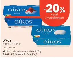 Spar OÎKOS yoghurt natuur vol 4 x 115 g aanbieding