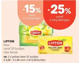 Spar LIPTON yellow label 25 builtjes aanbieding