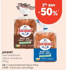 Spar JACQUET maxi toastbrood natuur 550 g aanbieding